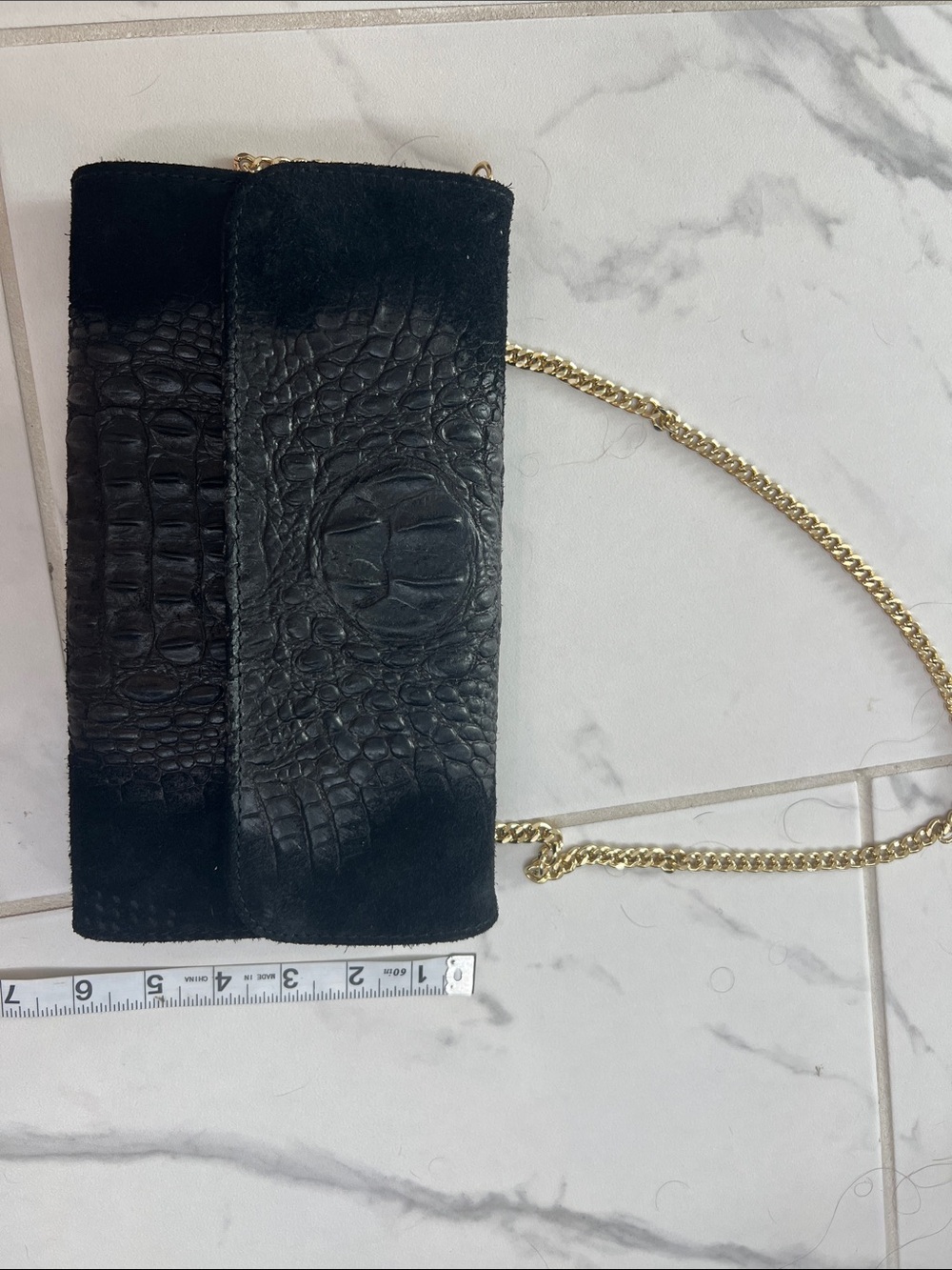 House of Harlow Black Croc-Embossed Shoulder Bag with Gold Chain - Picture 2 of 7